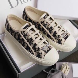 Dior Beige and Black Logo Canvas Low-Top Sneakers